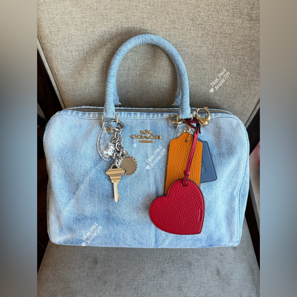 last 2‼️NWT！Coach Rowan Large Satchel In Loved Denim（CDY75）with charm FAST SHIP